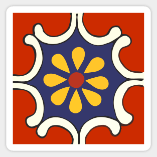 Talavera Mexican Bold Yellow Flora Red Background Sticker